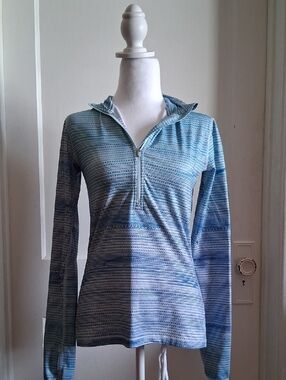 Nike Light Blue Striped Half-Zip Hoodie